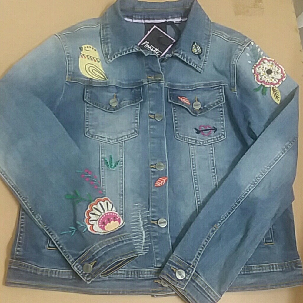 Nanette lepore whimsy wash, patch denim jacket NWT